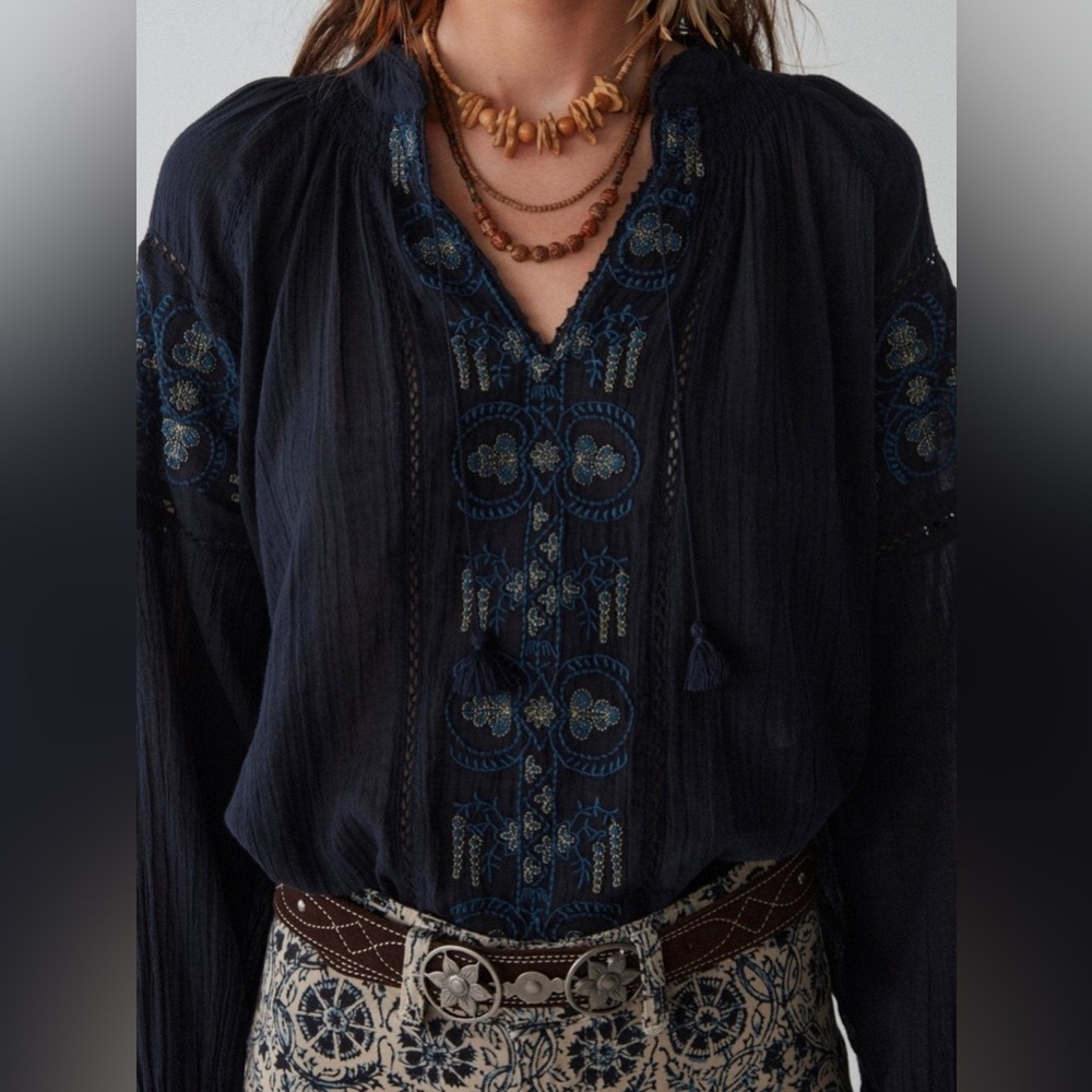 Bohemian Navy Embroidered Blouse
